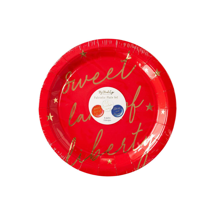 My Mind’s Eye - PLTS367C-MME - Americana Script Paper Plate Set - Cohasset Party Supply