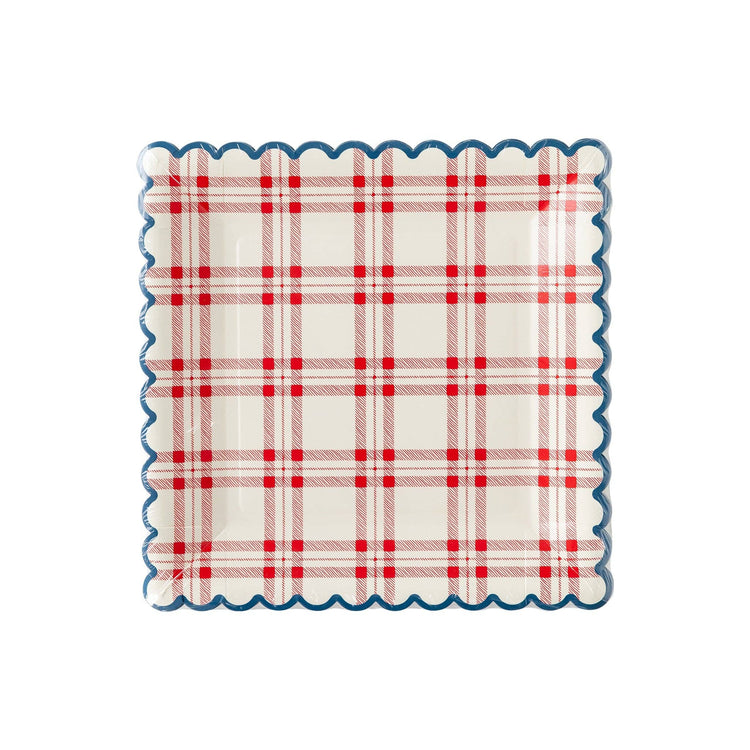 My Mind’s Eye - PLTS366M-MME - Square Plaid Scallop Paper Plate - Cohasset Party Supply