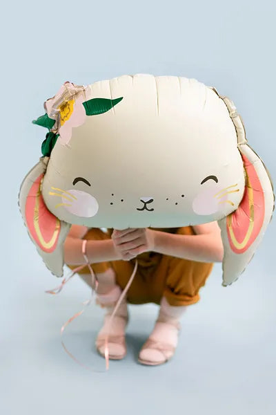Large Easter Bunny Balloon, 20" Long, Inflate with Helium or Self-Inflate with a Straw - Cohasset Party Supply