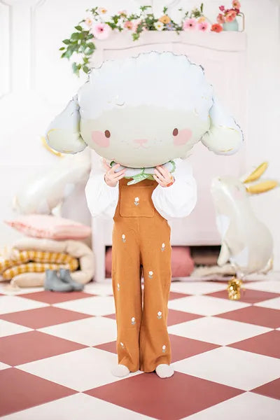 Large Easter Lamb Balloon, 34" Long, Inflate with Helium or Self-Inflate with a Straw - Cohasset Party Supply
