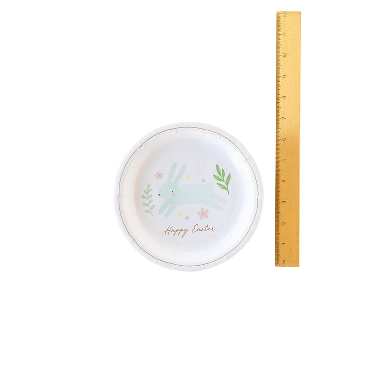Happy Easter 7" Round Plate, Set of 9 Easter Bunny Plates with 3 Watercolor Designs - Cohasset Party Supply
