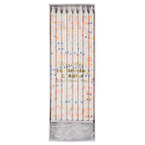 Confetti Candles, Set of Meri Meri 16 Tall Rainbow-Specked Birthday Candles, Fun Touch for a Birthday Cake! - Cohasset Party Supply