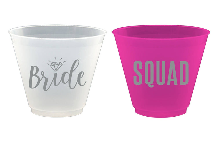 Bride Squad Plastic Wine Cups - 1 White "Bride" Cup and 7 Bright Pink "Squad" Cups - Bachelorette Party Wine Cups - Cohasset Party Supply
