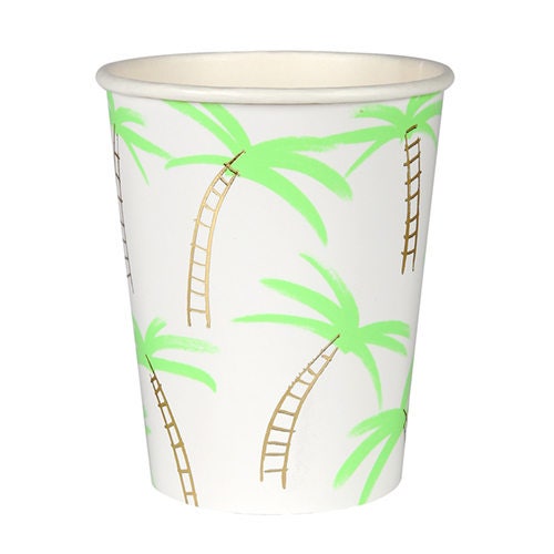 Palm Tree Paper Cups, Set of 12 Palm Tree Hot or Cold Party Cups, Great for Tropical-Themed Parties! - Cohasset Party Supply