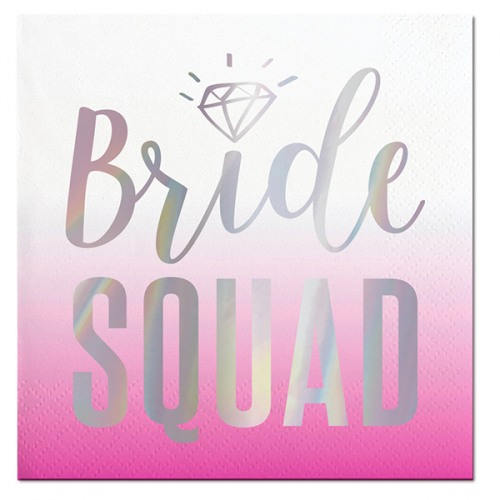 Bride Squad Bachelorette Napkins - Set of 20 Pink Ombre Beverage Napkins With Foil Lettering - Perfect for a Bachelorette Party! - Cohasset Party Supply
