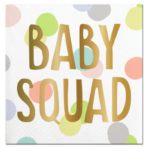 Baby Squad Cocktail Napkins with Gold Foil and Pastel Polka Dots, Set of 20 Paper Napkins , Perfect for a Baby Shower! - Cohasset Party Supply