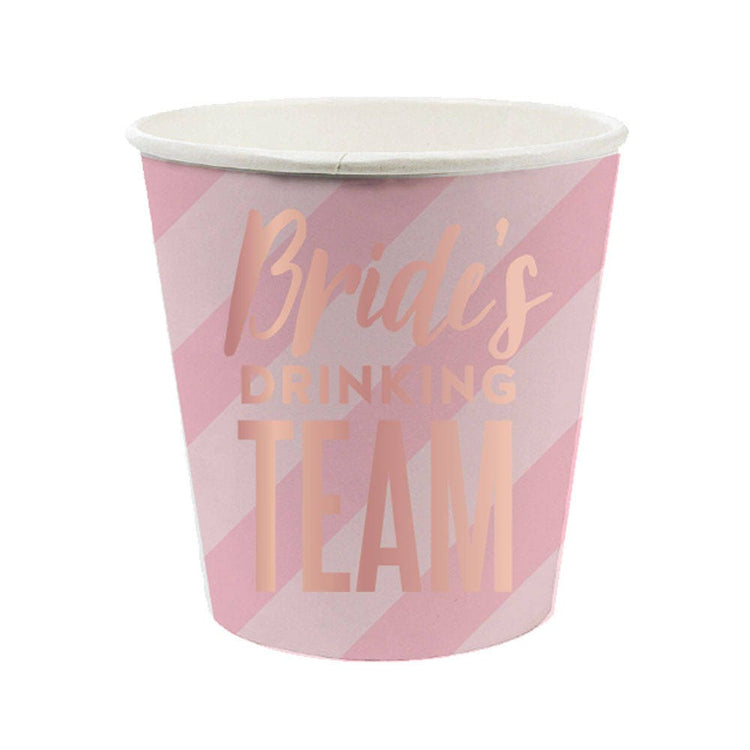 Bachelorette Shot Glasses, Bride's Drinking Team Paper Shot Cups, Set of Ten 4 oz. Paper Cups with Pink Foil - Cohasset Party Supply