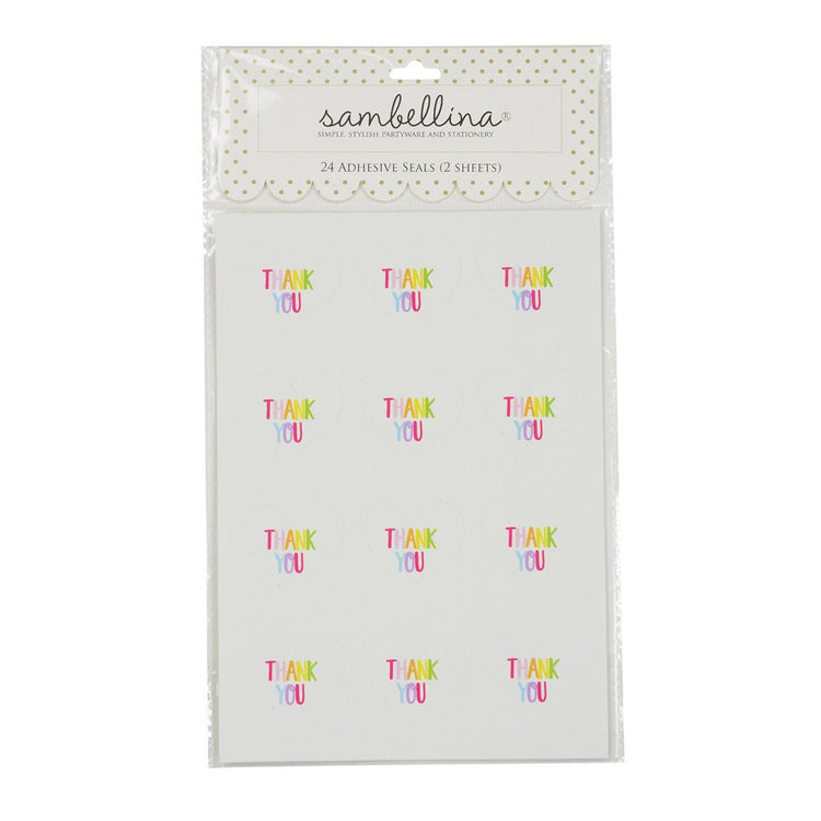 Rainbow Heart Thank You Sticker Seals, Set of 24 Rainbow Heart Thank You Stickers, Great To Seal Favor or Treat Bags - Cohasset Party Supply