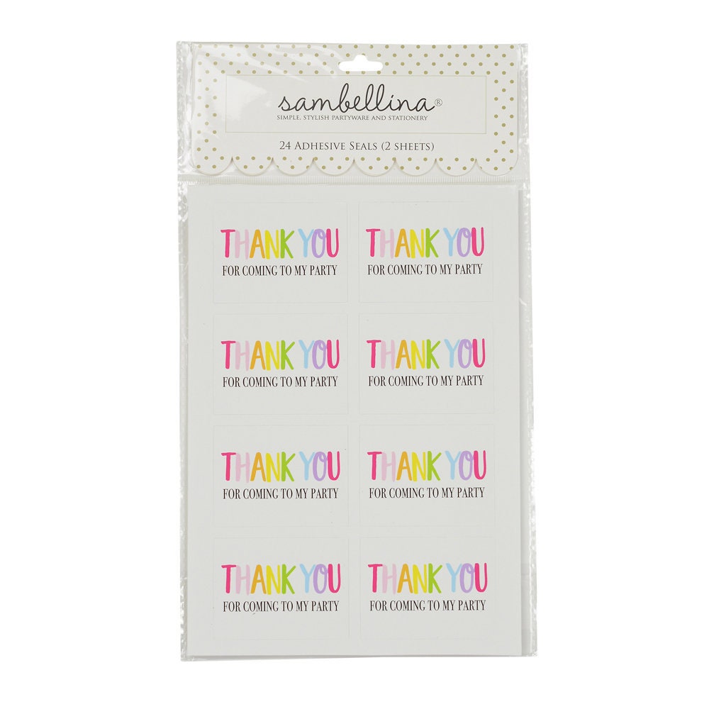 Rainbow Rectangle Thank You Sticker Seals, Set of 16 Rainbow Thank You Stickers, Great To Seal Favor or Treat Bags - Cohasset Party Supply