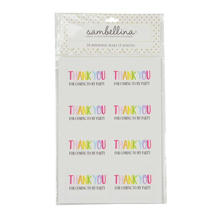 Rainbow Rectangle Thank You Sticker Seals, Set of 16 Rainbow Thank You Stickers, Great To Seal Favor or Treat Bags - Cohasset Party Supply