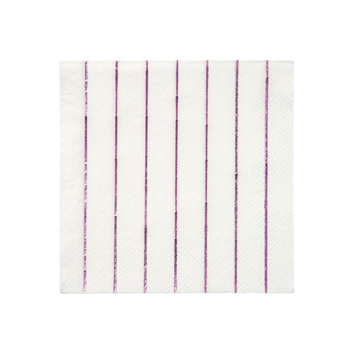 Shiny Pink Stripe Small Napkins, Set of 16 Meri Meri Metallic Pink Stripe Cocktail Napkins, 5" x 5" - Cohasset Party Supply