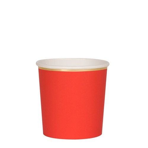 Small Red Party Cups, Set of 8 Meri Meri Beautiful Basics Red Tumbler Paper Cups, Holds 9 Ounces - Cohasset Party Supply