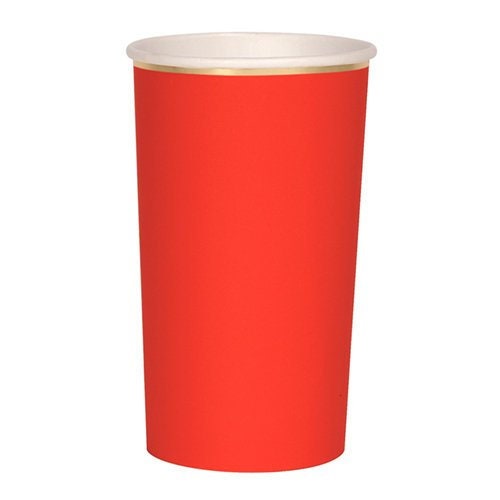 Tall Red Party Cups, Set of 8 Meri Meri Beautiful Basics Highball Red Paper Cups, Holds 14 Ounces - Cohasset Party Supply