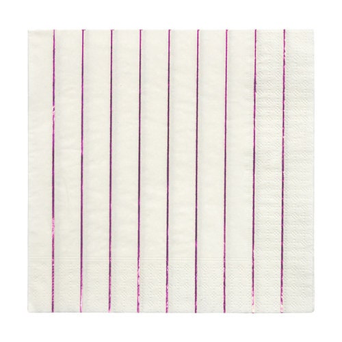 Shiny Pink Stripe Large Napkins, Set of 16 Meri Meri Metallic Pink Stripe Large Napkins, Sophisticated Dinner Napkins - Cohasset Party Supply