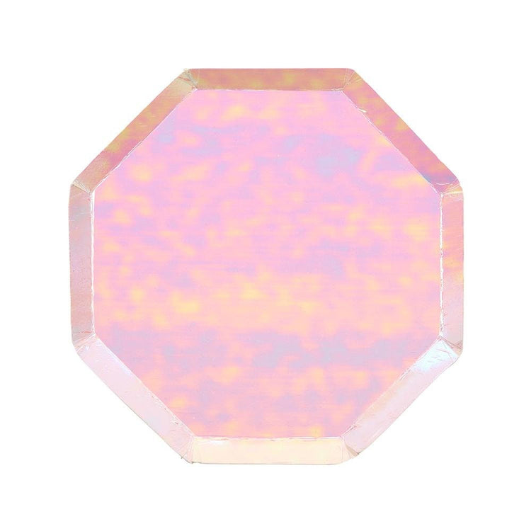 Pink Iridescent Side Plates, Set of 8 Meri Meri Beautiful Basics Iridescent Paper Plates (7.9" x 7.9") - Cohasset Party Supply