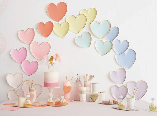 Rainbow Heart Paper Cups - Set of 8 Heart Party Cups in a Rainbow of Shades & Gold Foil Details by Meri Meri - Cohasset Party Supply