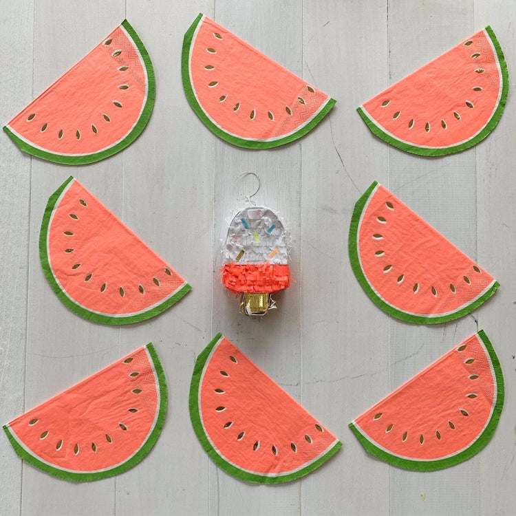 Watermelon Party Napkins, Set of 16 Watermelon Napkins With Gold Foil from Meri Meri, Perfect touch for your next summer party! - Cohasset Party Supply
