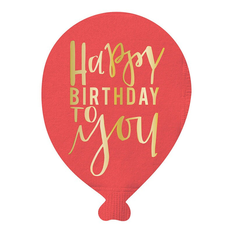 Birthday Balloon Paper Napkins, Set of 20 Gold Foil Die-Cut Party Napkins, "Happy Birthday to You" - Cohasset Party Supply