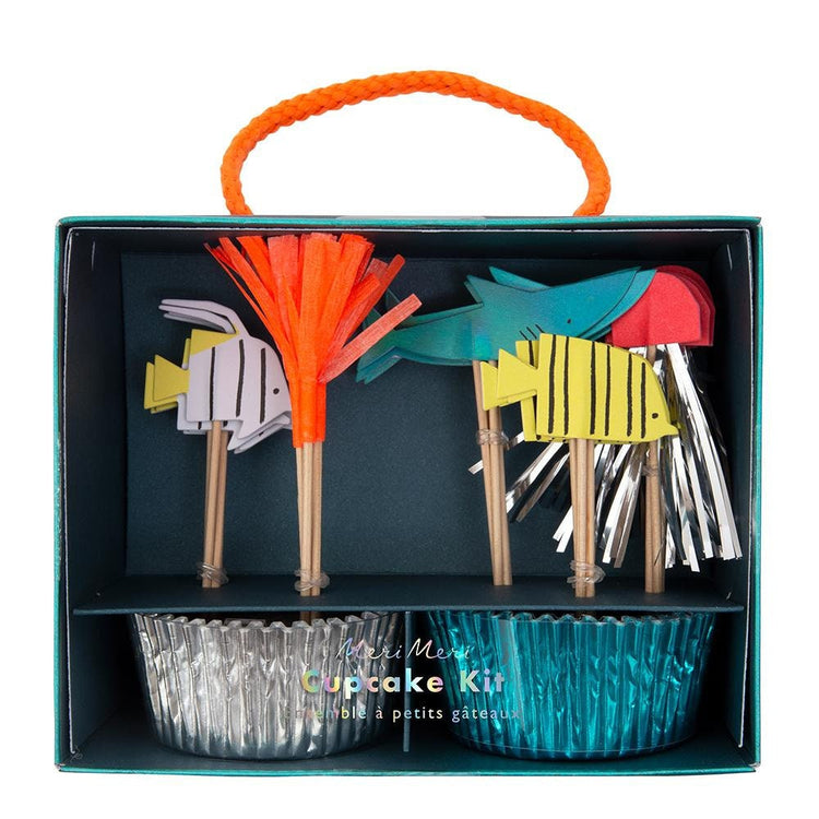 Under the Sea Cupcake Kit, Includes 24 Cupcake Liners in 2 Styles and 24 Toppers in 5 Styles, Perfect for an Ocean-Themed Birthday Party! - Cohasset Party Supply