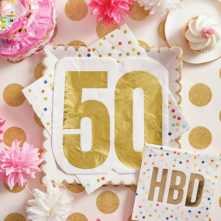50th Birthday Napkins, Set of 16 Jumbo Shaped Blue Birthday Napkins, Perfect for a 50th Birthday Celebration! - Cohasset Party Supply