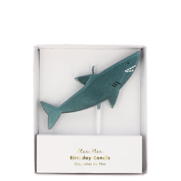 Shark Birthday Candle, Large Blue Foil Shark Candle, Perfect for a Shark Birthday Party - Cohasset Party Supply