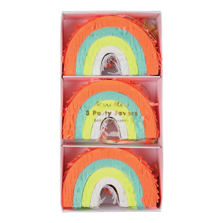 Mini Rainbow Pinata Favors, Set of 3 Small Rainbow Party Piñata with Colorful Confetti and Temporary Tattoos by Meri Meri - Cohasset Party Supply