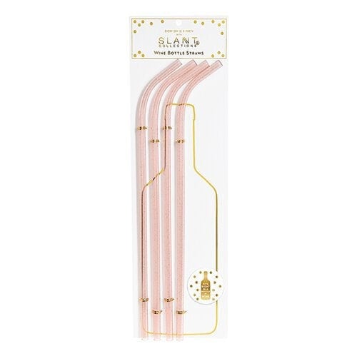 Wine Bottle Straws, Set of 4 Reusable Pink and Gold Glitter Large Straws, 15 Inches Tall, Fits Right Into a Bottle of Wine! - Cohasset Party Supply