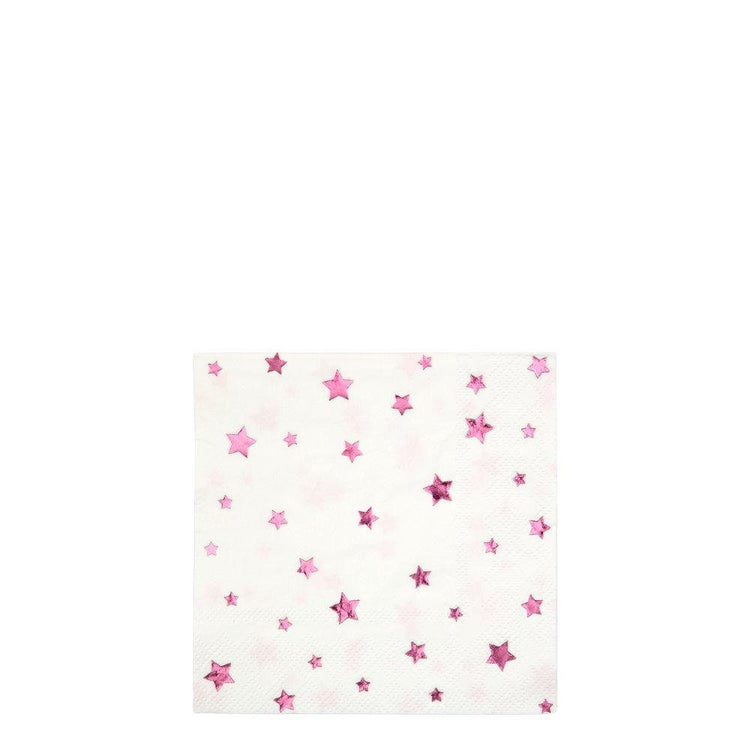 Metallic Foil Star Napkins, Set of 16 Meri Meri Foil Star Cocktail Napkins in 4 Colors (Royal Blue, Light Blue, Pink, and Green) - Cohasset Party Supply