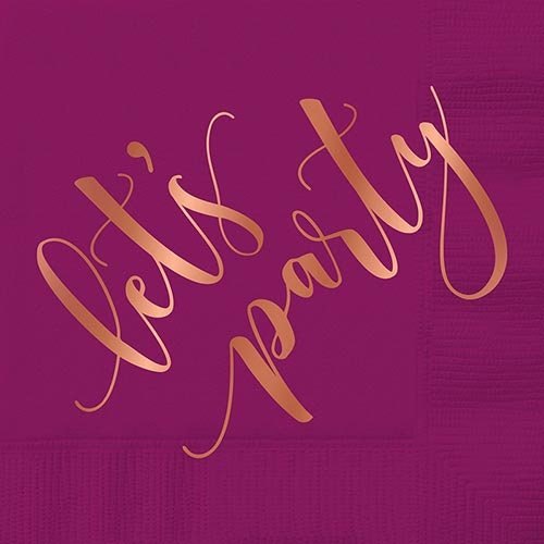 Let's Party Cocktail Napkins, Set of 20 Purple Ombre Beverage Napkins With Gold Foil Lettering - Cohasset Party Supply