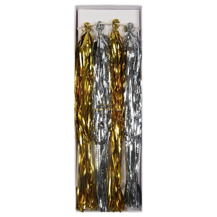Gold & Silver Tassel Garland, Add Some Sparkle To Your Next Party with this 10+ Foot Garland with 12 Tassel Pennants by Meri Meri - Cohasset Party Supply