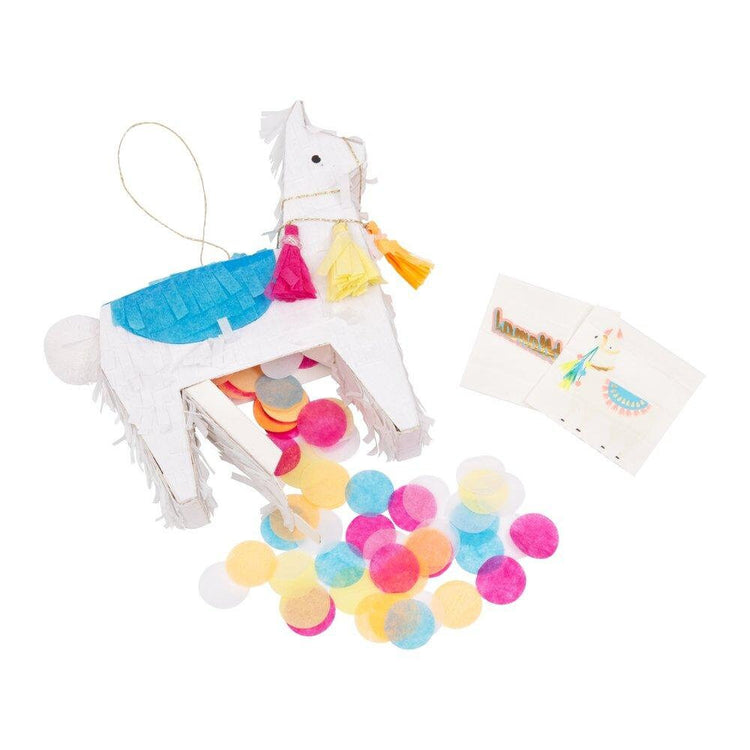 Mini Llama Pinata Favors, Small Llama Party Piñata with Colorful Confetti and Temporary Tattoos by Meri Meri - Cohasset Party Supply