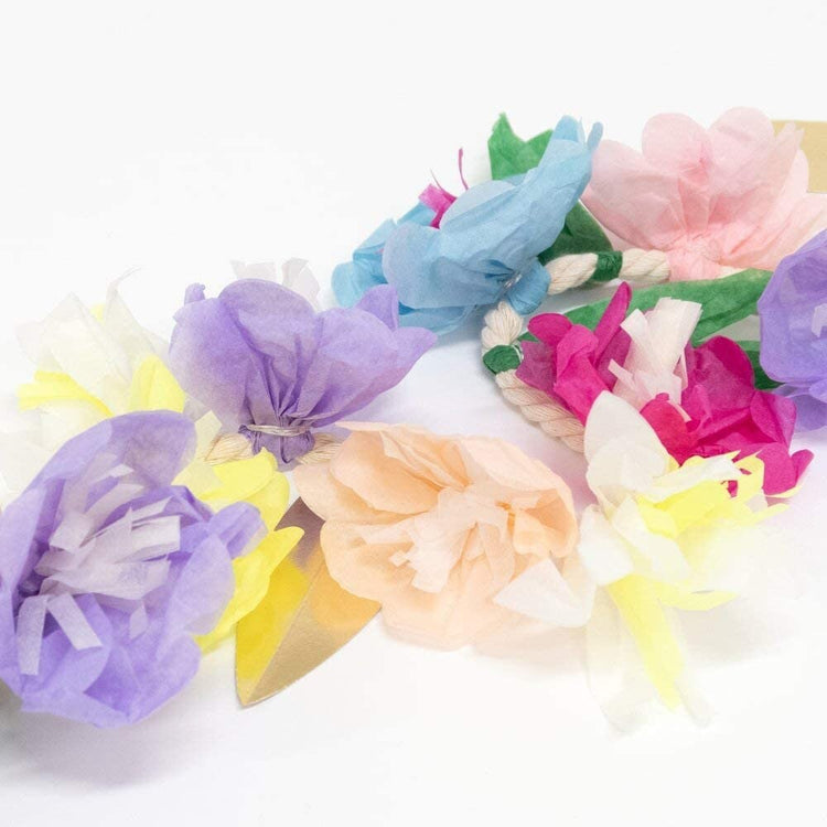 Lilac Blossom Garland, 11 and a Half Foot Floral Pennant by Meri Meri, Features 78 Assorted Flowers and Leaf Pennants with Gold Foil Detail - Cohasset Party Supply