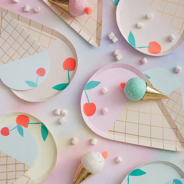 Ice Cream Paper Napkins, Set of 16 Die-Cut Ice Cream Party Napkins with Gold Foil Details by Meri Meri, Perfect for an Ice Cream Party! - Cohasset Party Supply