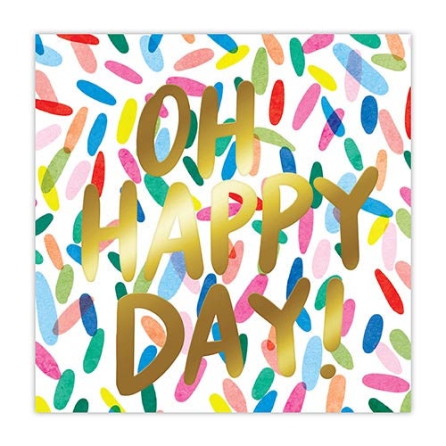Oh Happy Day Cocktail Napkins, Set of 20 Colorful Confetti Napkins with Gold Foil Lettering - Cohasset Party Supply