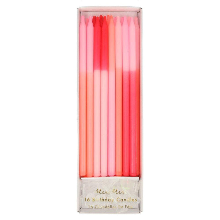 Pink Color Block Candles, Set of 16 Large Birthday Candles Dipped in 4 Beautiful Pink Shades by Meri Meri - Cohasset Party Supply