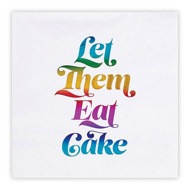 Let Them Eat Cake Cocktail Napkins, Set of 20 White Napkins with Rainbow Text - Cohasset Party Supply