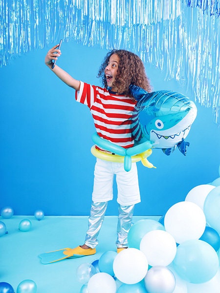 Large Shark Mylar Balloon, 36" x 19", Can Be Inflated With or Without Helium - Cohasset Party Supply