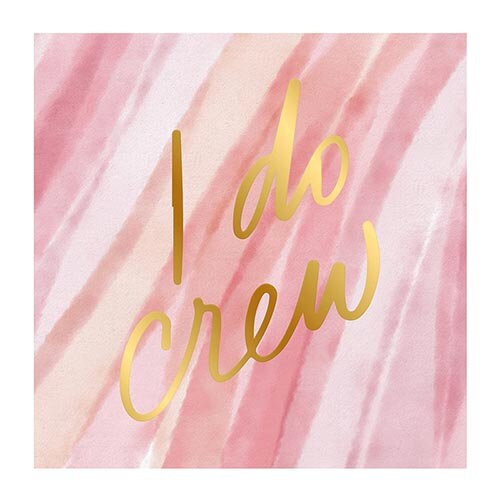 I Do Crew Cocktail Napkins, Set of 20 Light Pink Watercolor Design Beverage Napkins With Gold Foil Lettering - Cohasset Party Supply