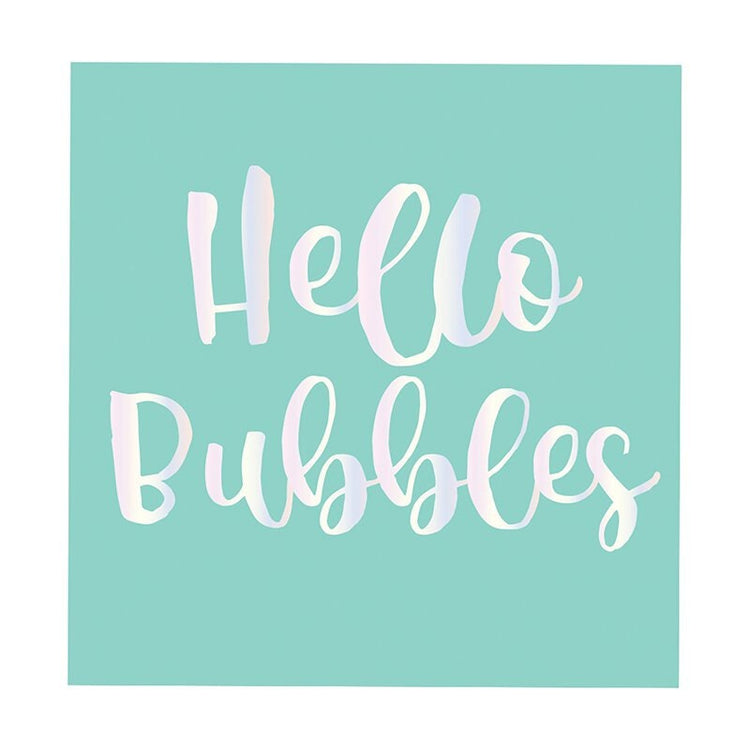 Hello Bubbles Cocktail Napkins, Set of 20 Mint Paper Napkins with White Foil Text - Cohasset Party Supply