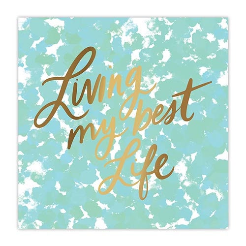 Living My Best Life Cocktail Napkins, Set of 20 Mint-Colored Water Color Design Beverage Napkins With Gold Foil - Cohasset Party Supply
