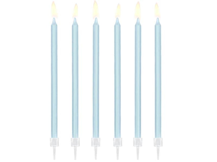 Tall Blue Birthday Candles, Set of 12 Large Birthday Candles and Holders, 5.5" Tall - Cohasset Party Supply