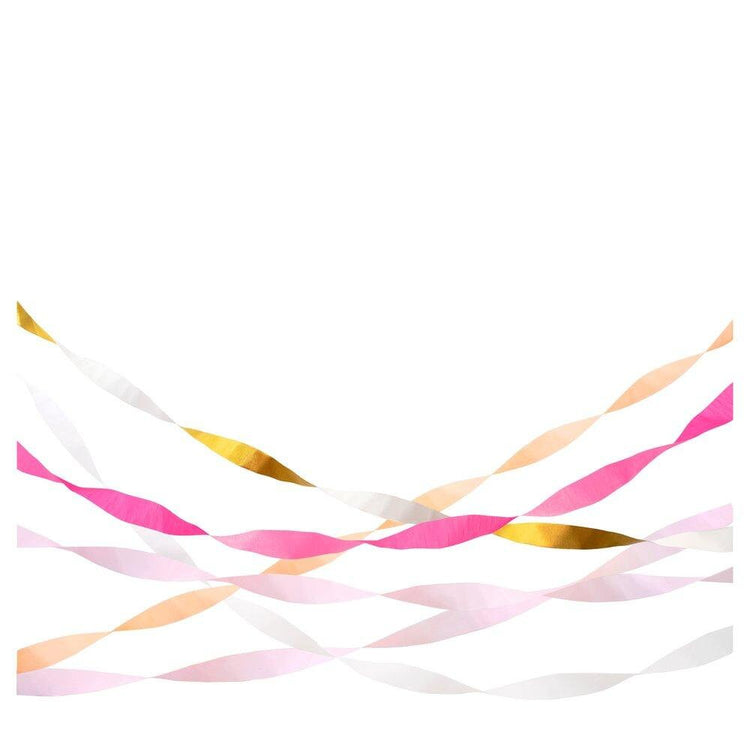 Pink Crepe Paper Streamers, Set of 5 Rolls of Pretty Pink and Gold Streamers by Meri Meri, Each Roll is 33" - Cohasset Party Supply