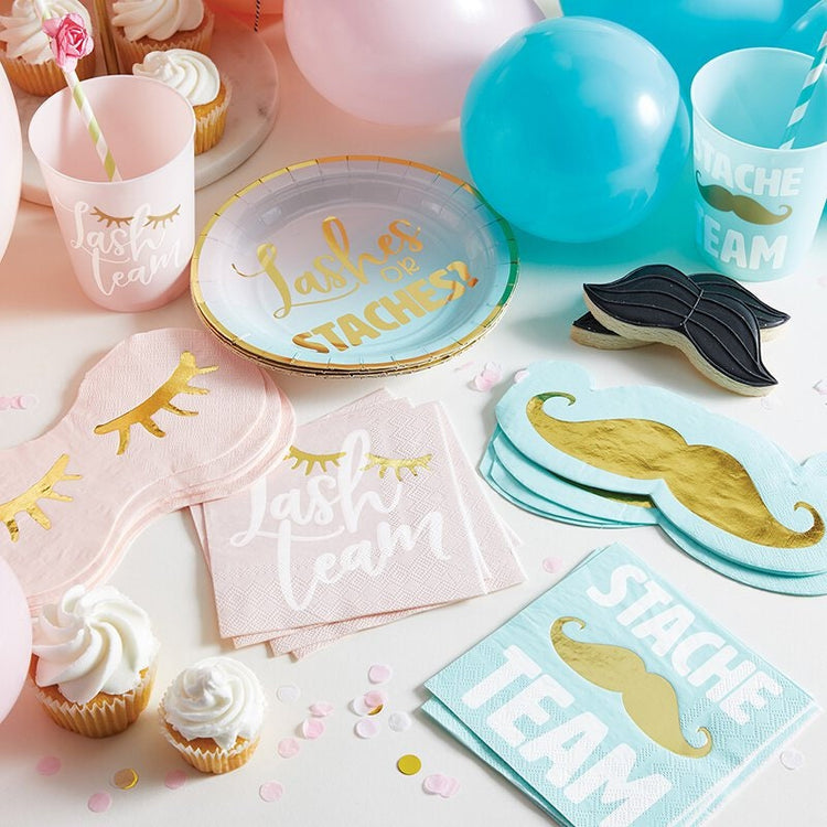 Gender Reveal Party Napkins, Set of 20 "Lash Team" and Set of 20 "Stash Team" Cocktail Napkins with Gold Foil Details - Cohasset Party Supply