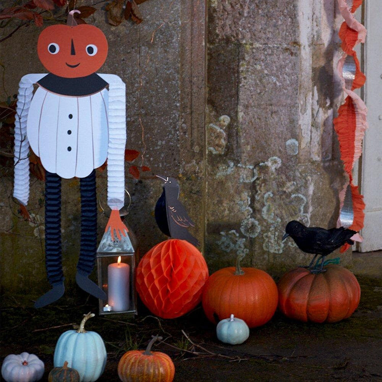 Honeycomb Halloween Decor, Set of 4 Meri Meri Vintage Halloween Honeycomb Heads, Includes Witch, Pumpkin, Skull, and Spider Designs - Cohasset Party Supply
