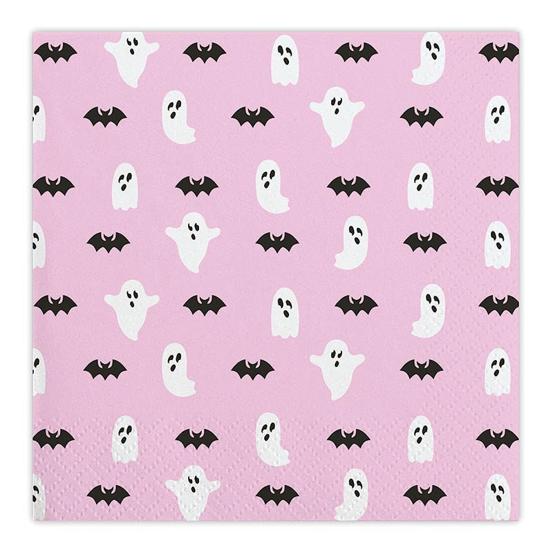 Pink Halloween Napkins, Set of 20 Pink Halloween Cocktail Napkins with