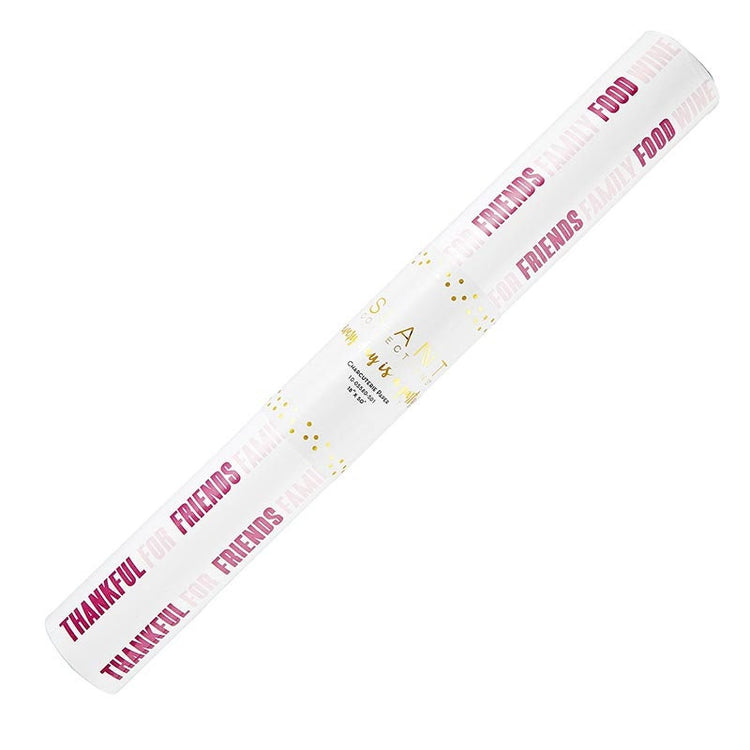 Thanksgiving Cheese Board Paper Roll, Set of 50 Charcuterie Paper Runners Per Roll, Food Safe, "Thankful for Friends Family Food Wine" - Cohasset Party Supply