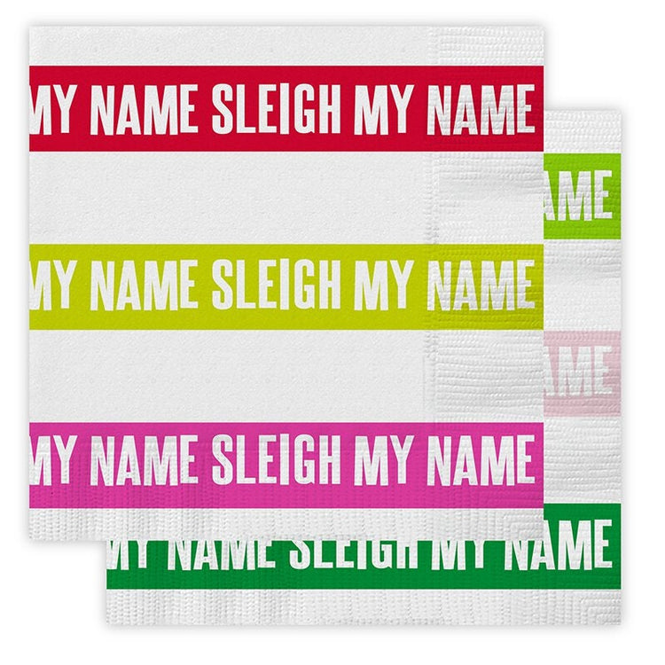 Sleigh My Name Cocktail Napkins, Set of 20 Rainbow Text Christmas Napkins - Cohasset Party Supply