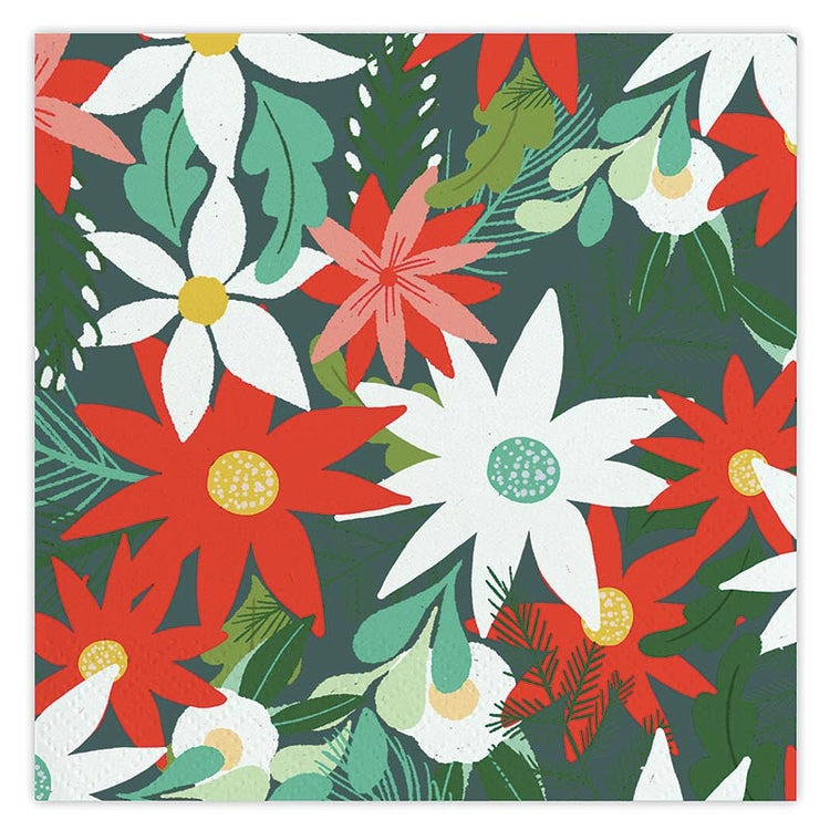 Christmas Poinsettia Cocktail Napkins, Set of 20 Poinsettia Pattern Party Napkins - Cohasset Party Supply