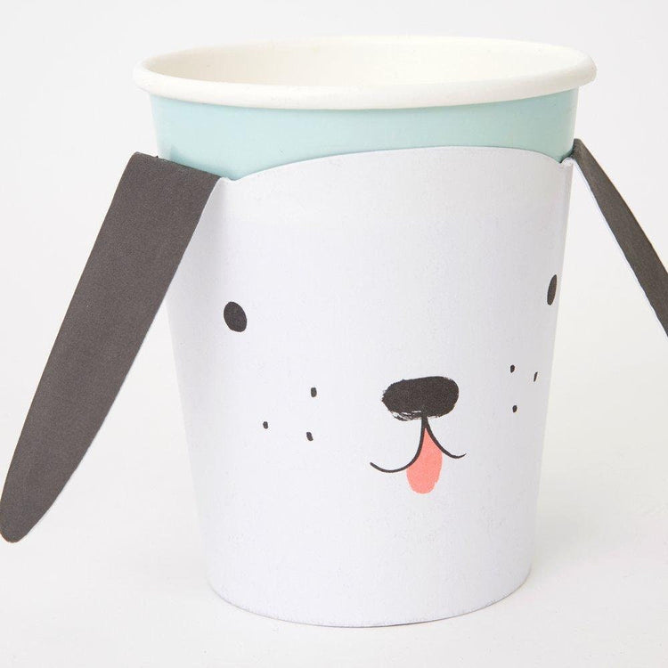 Dog Paper Cups, Set of 8 Hot or Cold Paper Cups and 8 Floppy Eared Dog Sleeves, Perfect for a Doggy-Themed Party! - Cohasset Party Supply