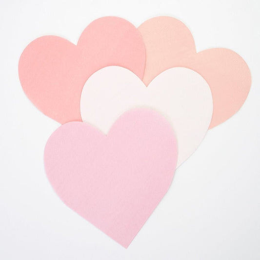Pink Heart Large Napkins, Set of 20 Die-Cute Heart Shaped Napkins in 4 Gorgeous Pink Tones by Meri Meri - Cohasset Party Supply